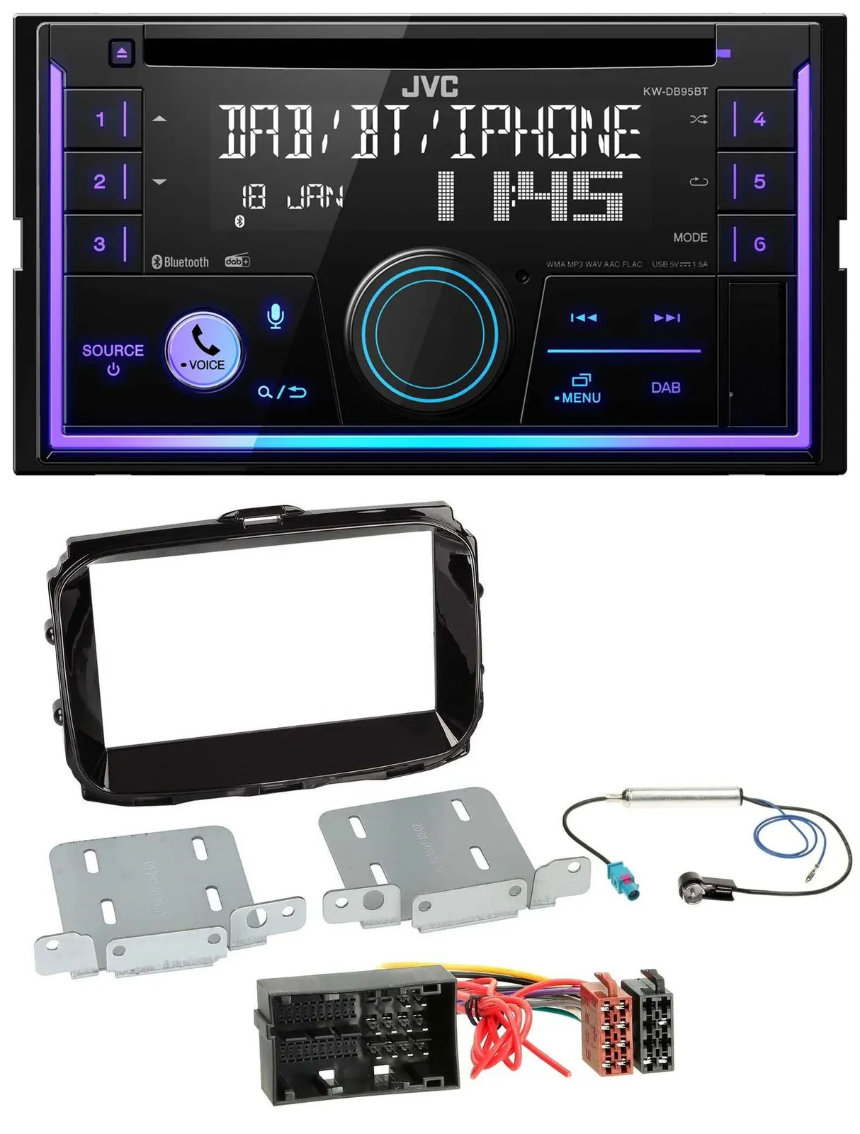 Автомагнитола JVC 2DIN DAB Bluetooth CD USB MP3 для Alfa Romeo Giulietta (с 2013, 940 Facelift)