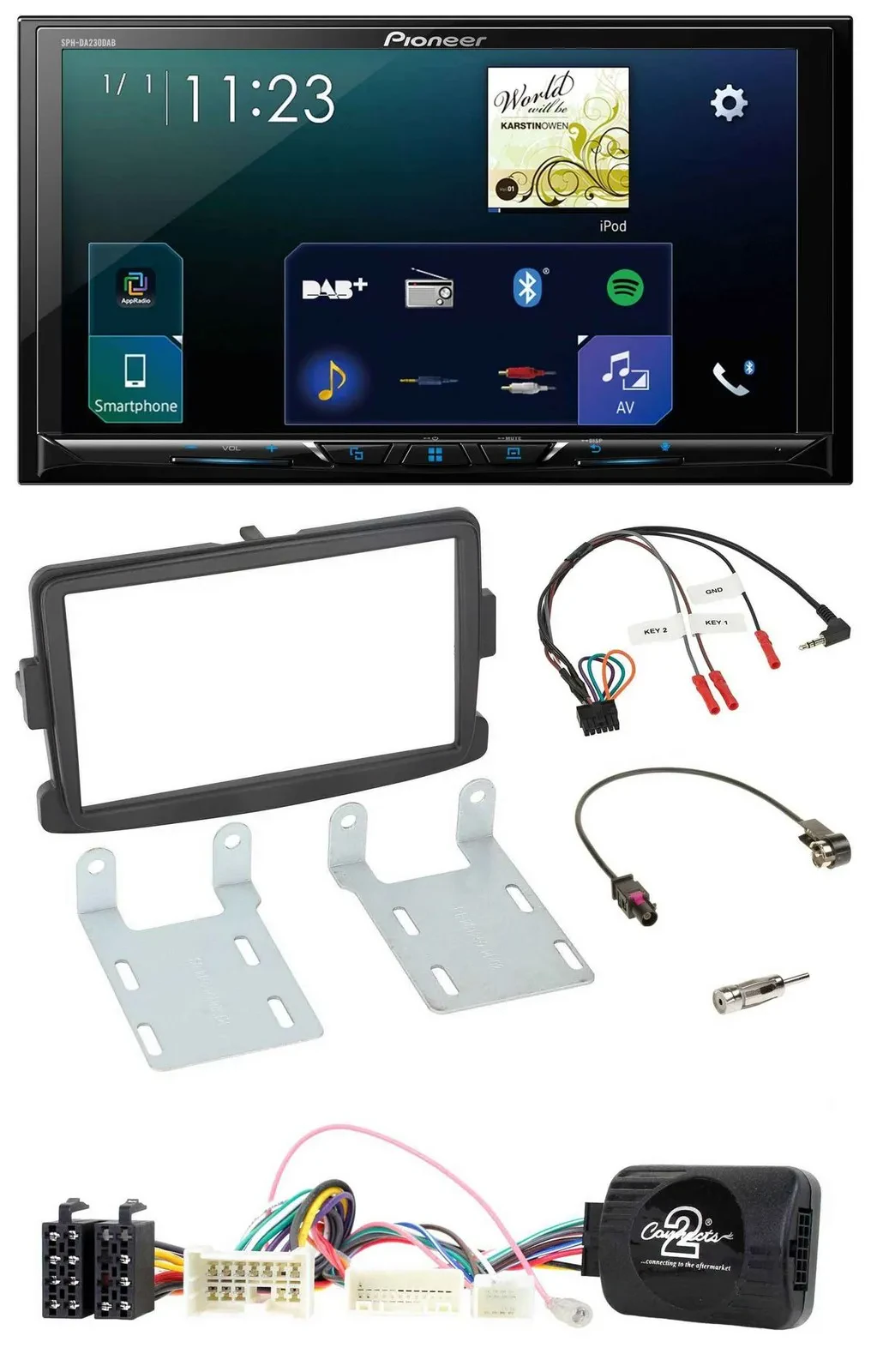 Автомагнитола Pioneer 2DIN, DAB, Bluetooth, USB, для Dacia (с 2012), черный