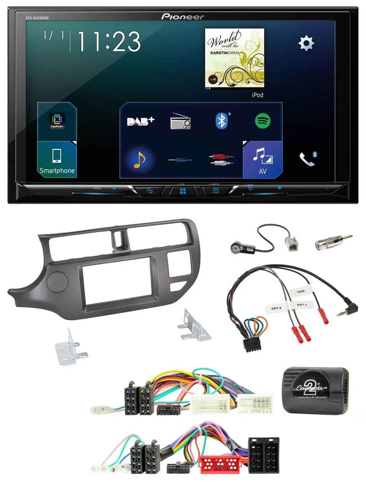 Pioneer Lenkrad Bluetooth USB 2DIN DAB Autoradio für Kia Rio 11-15 UB anthrazit