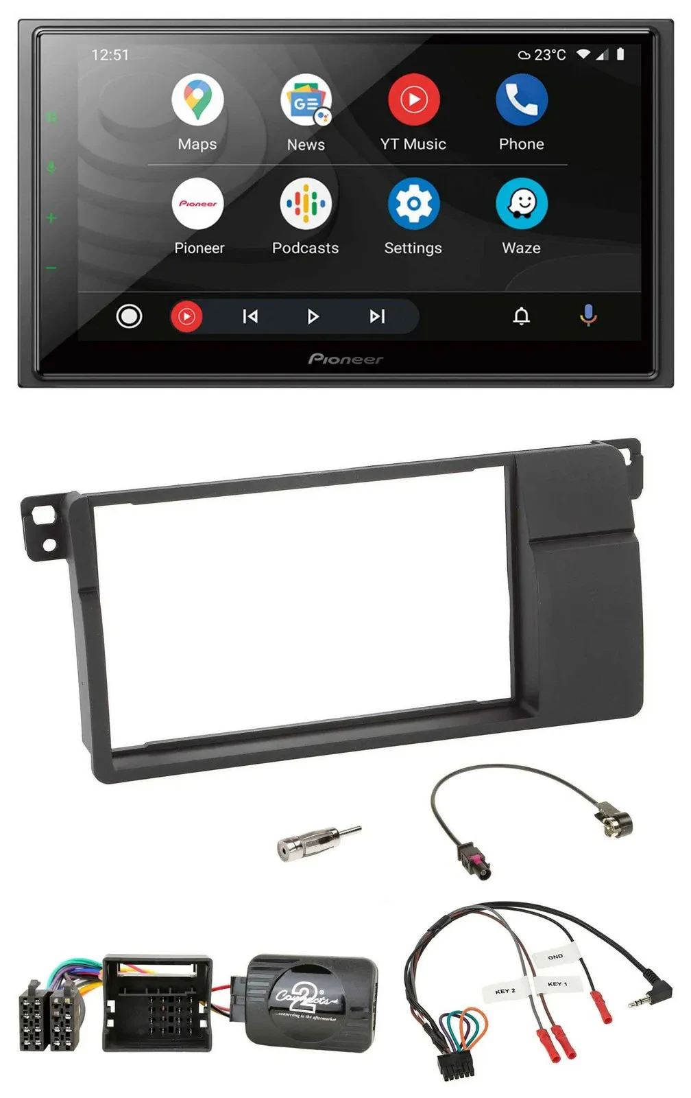Pioneer USB 2DIN DAB Lenkrad Bluetooth Autoradio für BMW 3er E46 00-06 Quadlock