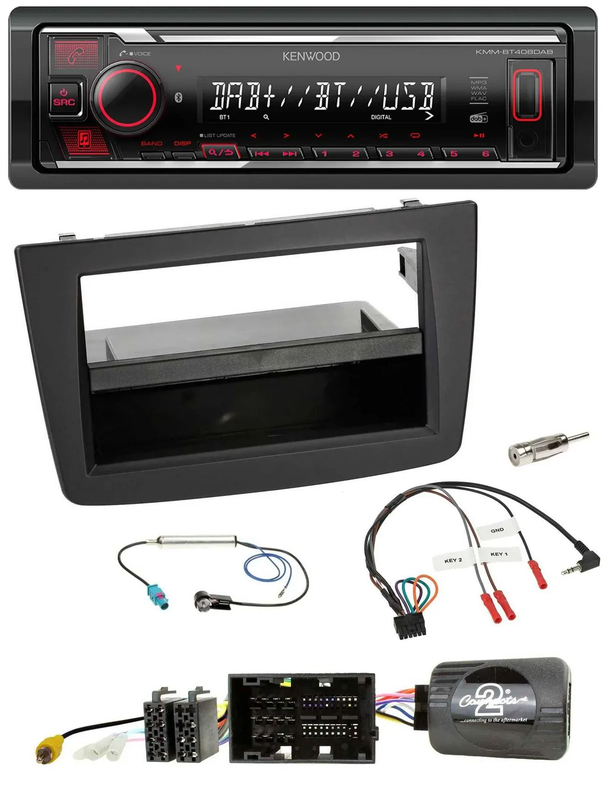 Автомагнитола Kenwood Bluetooth, USB, DAB, для Alfa Romeo Mito (955, 2014–2018), чёрная