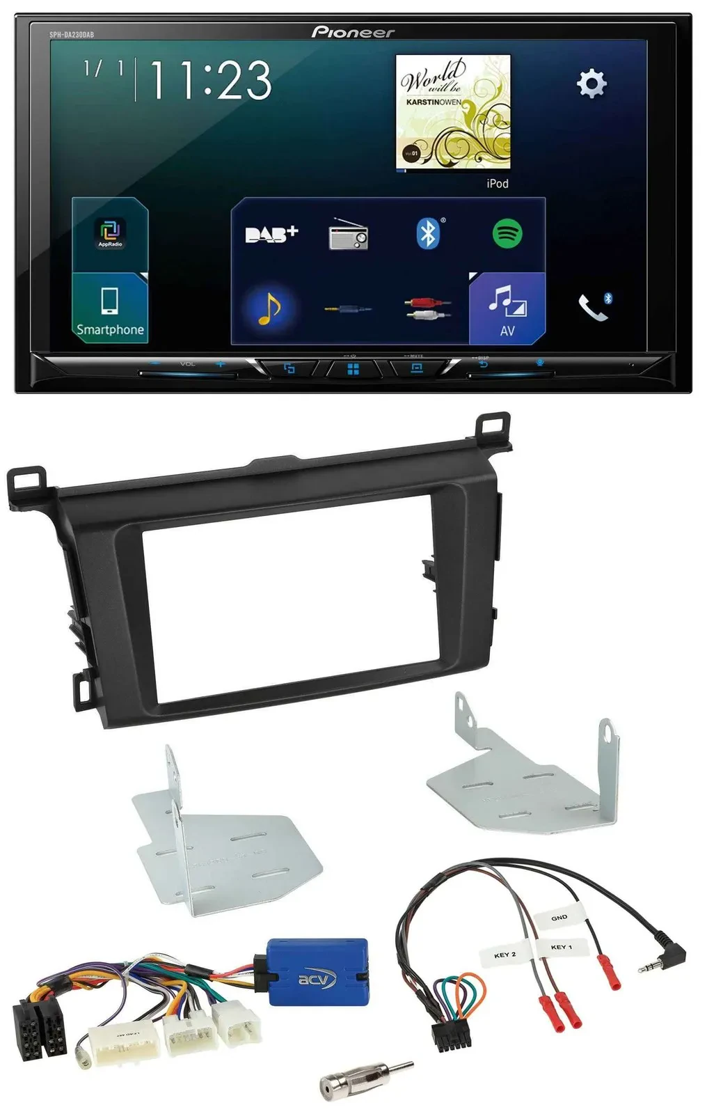 Автомагнитола для Toyota RAV4 Pioneer 2DIN, Bluetooth, USB, DAB, поддержка кнопок на руле