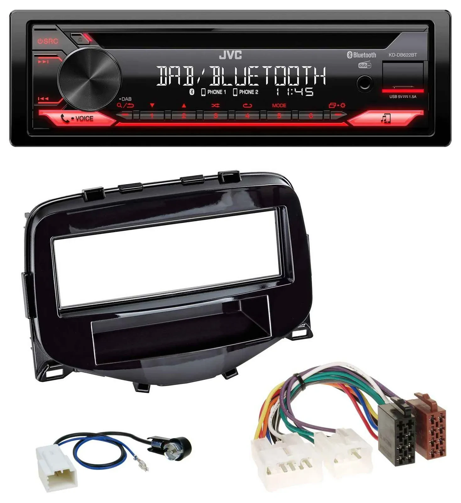 JVC CD DAB USB Bluetooth MP3 Autoradio für Toyota Aygo (2014-2021)