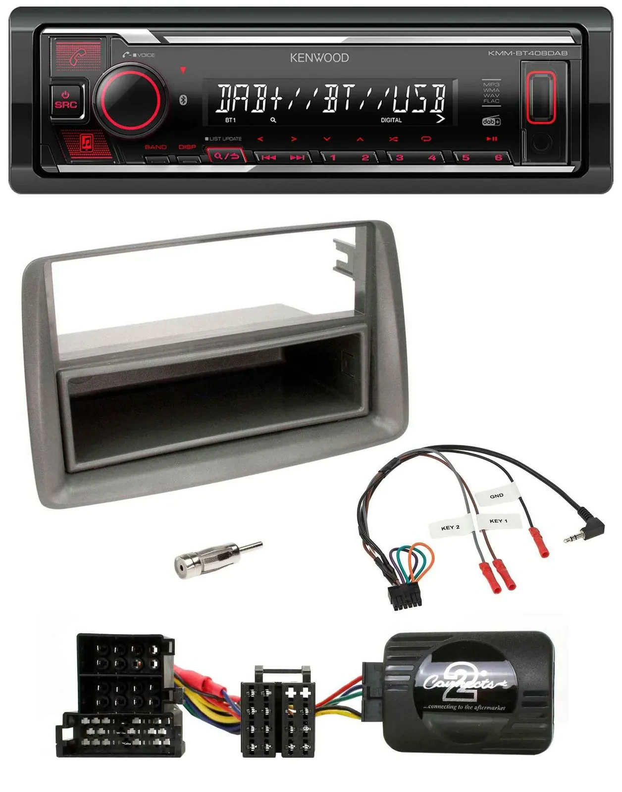 Автомагнитола Kenwood Bluetooth, USB, DAB для Alfa Romeo GT/147, карман (серебристый)