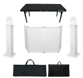 DJ Package w/Facade Booth+Bag+Scrim+2) Totem Stands+Foldable Adjustable DJ Table