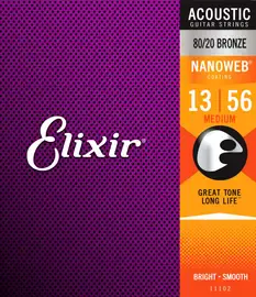 Струны для акустической гитары Elixir Nanoweb 11102 13-56, бронза