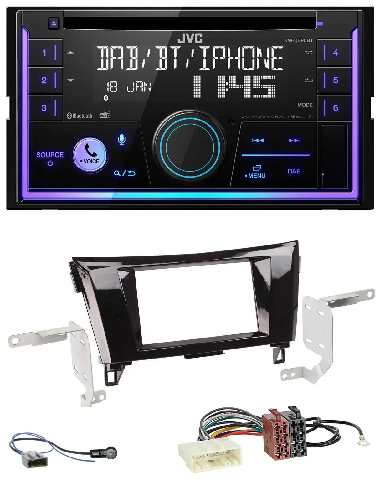 Автомагнитола для Nissan Qashqai/X-Trail (с 2014) JVC 2-DIN, CD, MP3, USB, DAB, Bluetooth