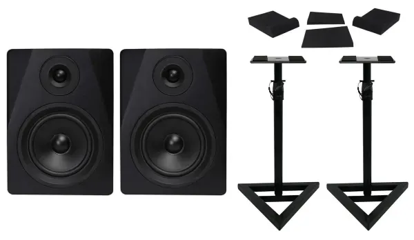 (2) Rockville DPM5B Dual Powered 5.25" 300w Active Studio Monitors+Stands+Pads