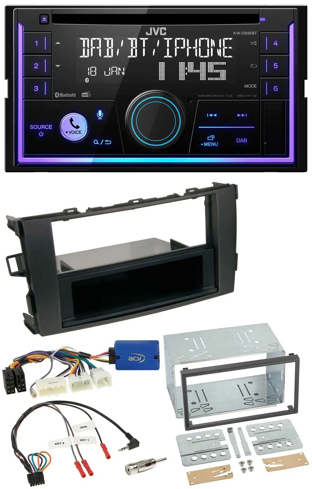 JVC Lenkrad USB 2DIN DAB Bluetooth CD Autoradio für Toyota Auris 2011-2012 schwa