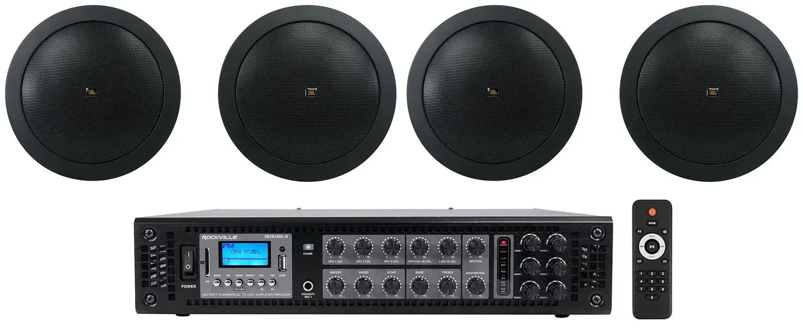 Потолочная акустика Rockville RCS180-6+(2) CONTROL 14C/T-BK Black с усилителем (4 штуки)