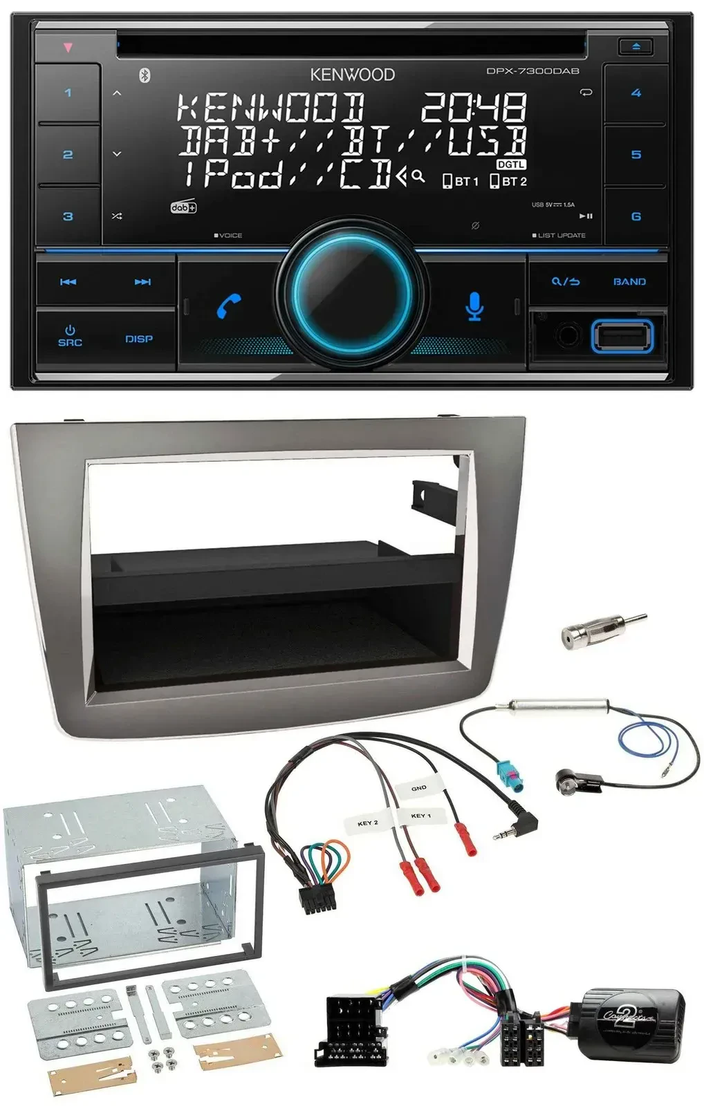 Автомагнитола для Alfa Romeo Mito Kenwood CD, 2 DIN, DAB, USB, Bluetooth, поддержка кнопок на руле