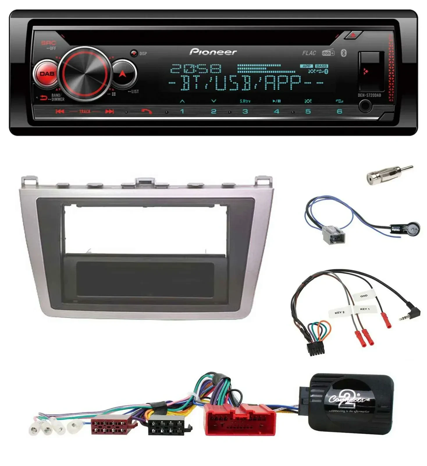 Автомагнитола для Mazda 6 (2008–2012) Pioneer DAB, CD, Bluetooth, USB, серебристый/черный