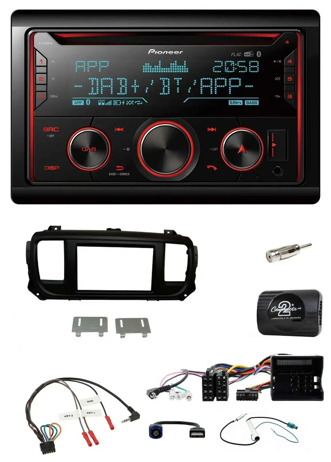 Автомагнитола Pioneer 2DIN DAB, Bluetooth, USB, CD для Citroen Jumpy, поддержка управления на руле