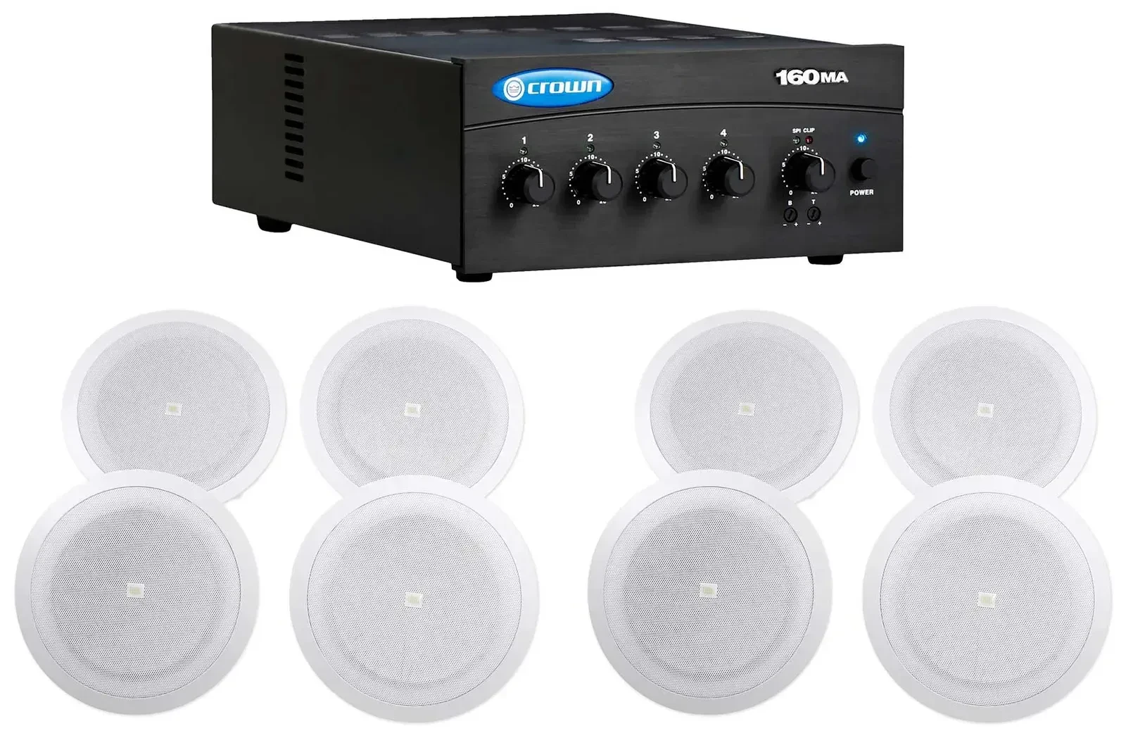 Crown 160MA 60 Watt Amplifier+(8) 8" JBL Speakers For Restaurant/Bar/Cafe