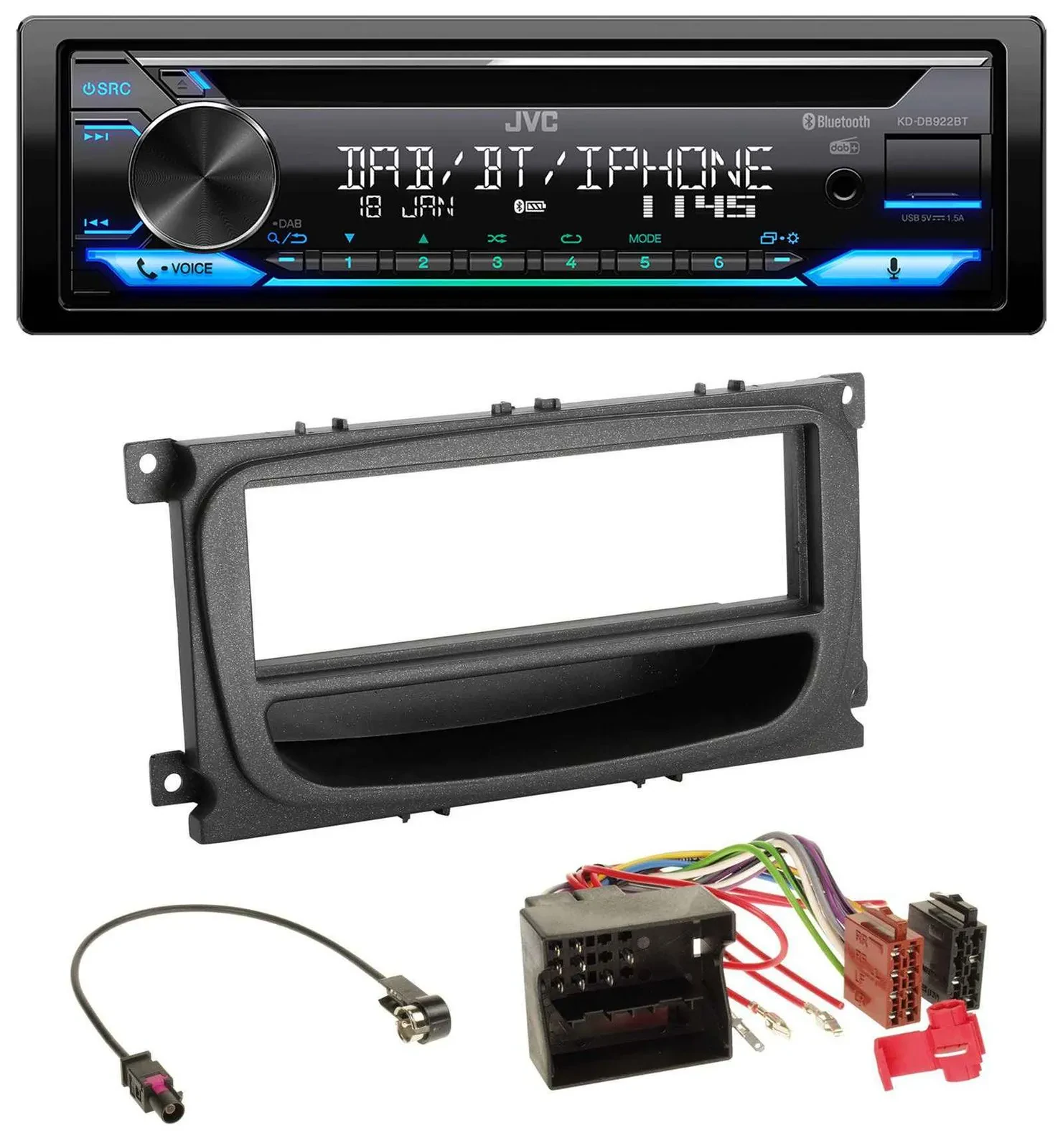 JVC Bluetooth MP3 USB DAB CD Autoradio für Ford Mondeo S-Max 07-14 Ablagefach sc