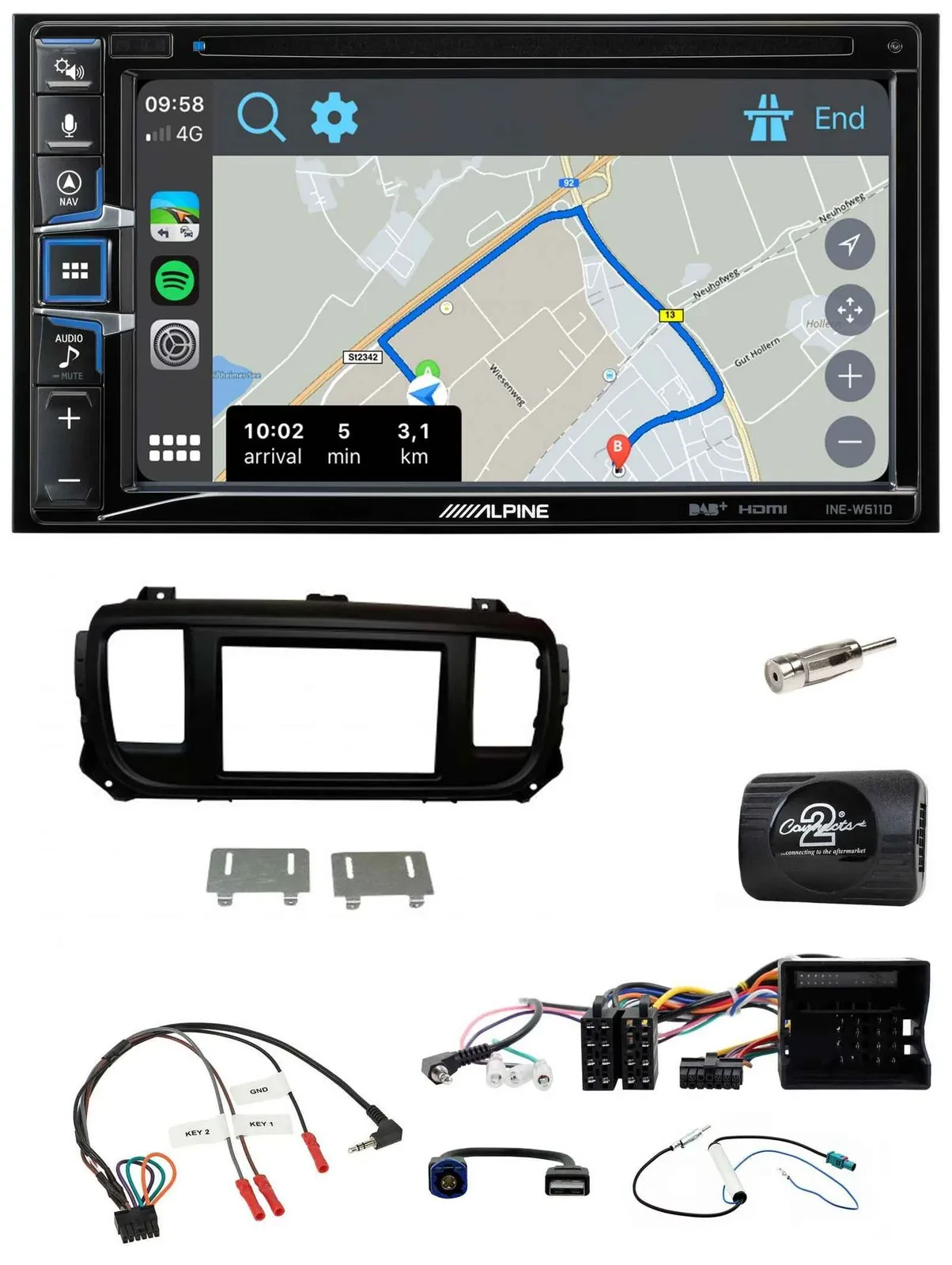 Автомагнитола для Citroen Jumpy Alpine 2-DIN DAB, Bluetooth, USB, навигация, совместима с кнопками на руле