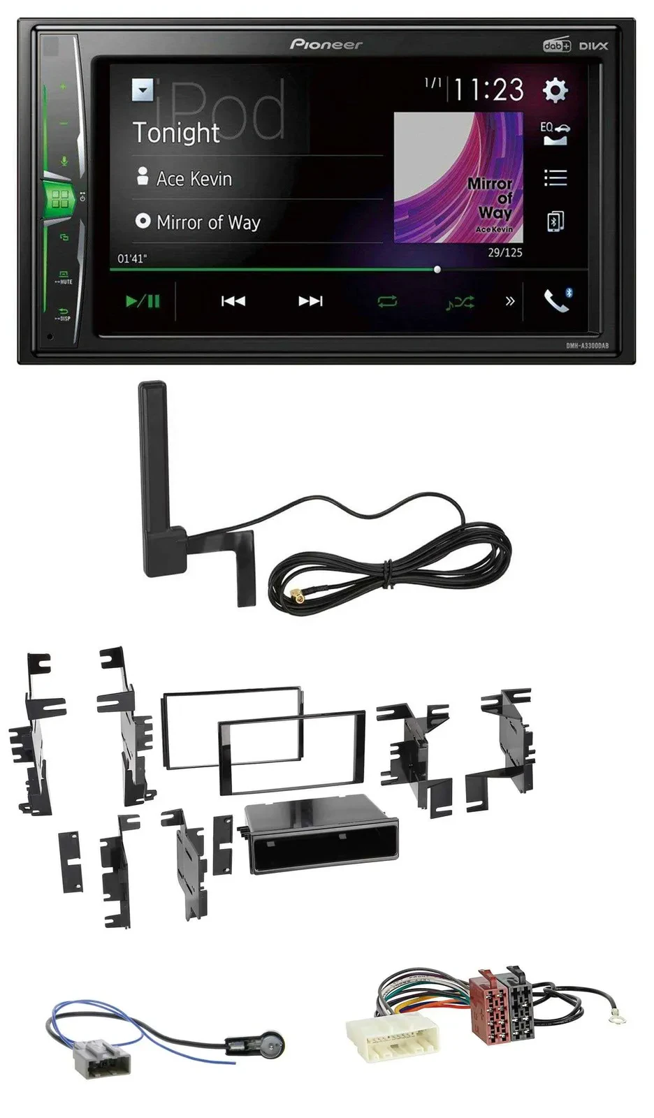 Автомагнитола Pioneer 2DIN, Bluetooth, DAB, MP3, AUX, черный глянец, для Nissan Micra 2013–2017