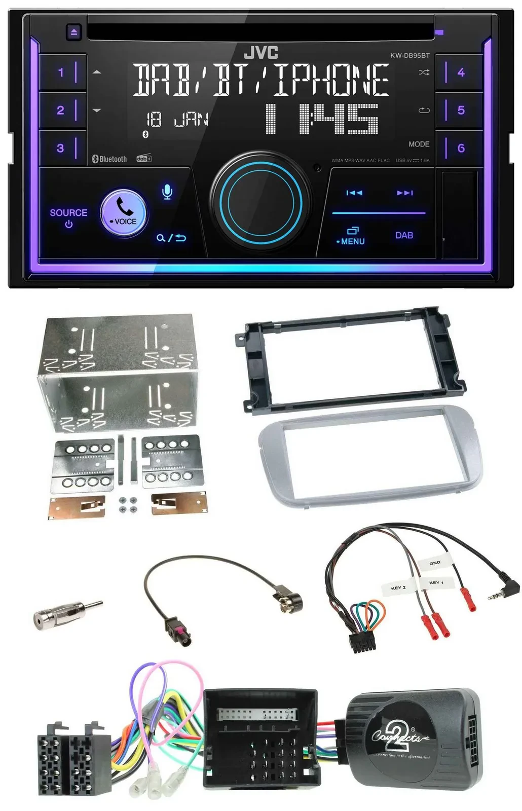 JVC Lenkrad USB 2DIN DAB Bluetooth CD Autoradio für Ford Galaxy C-Max Focus silb