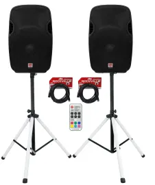 (2) Rockville SPGN158 15" Passive 1600w DJ PA Speakers+LED Stands+Remote+Cables