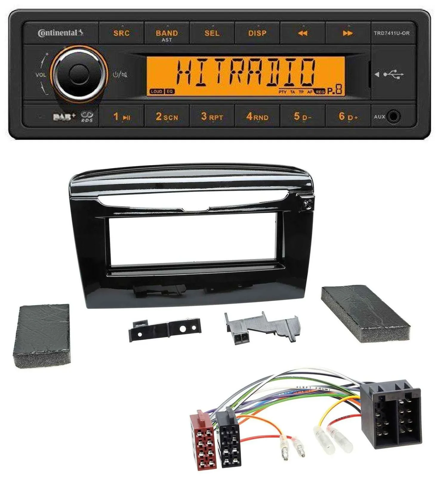 Continental 1DIN DAB MP3 AUX USB Autoradio für Lancia Y ab 12 schwarz glänzend