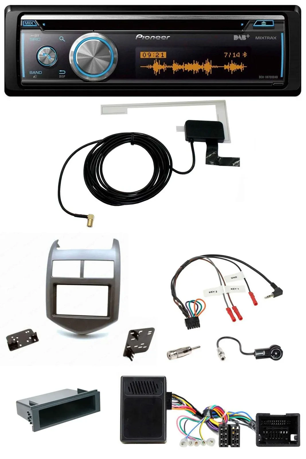 Автомагнитола Pioneer Bluetooth, DAB, USB, CD для Chevrolet Aveo (с 2011), цвет темно-серый, поддержка кнопок на руле