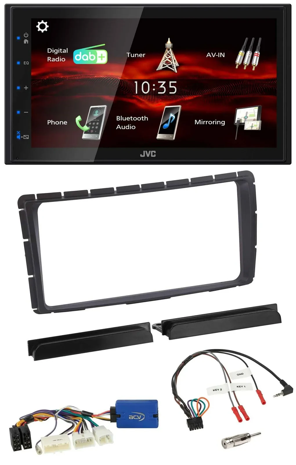 Автомагнитола JVC 2-DIN, DAB, Bluetooth, USB, для Toyota Hilux (с 2011), разъём 28-pin