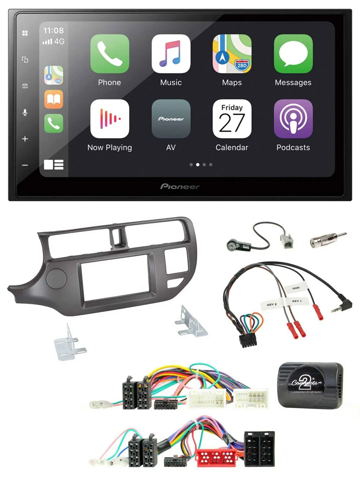Pioneer Lenkrad Bluetooth DAB 2DIN USB Autoradio für Kia Rio 11-15 UB anthrazit