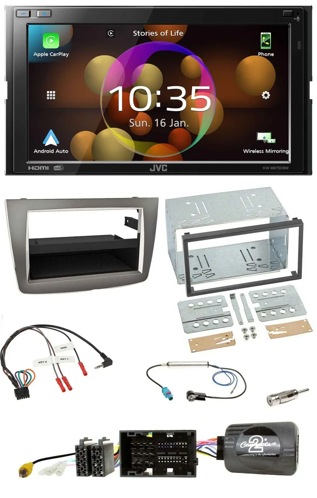 JVC DAB Lenkrad 2DIN Bluetooth USB Autoradio für Alfa Romeo Mito 2014-2018 silbe