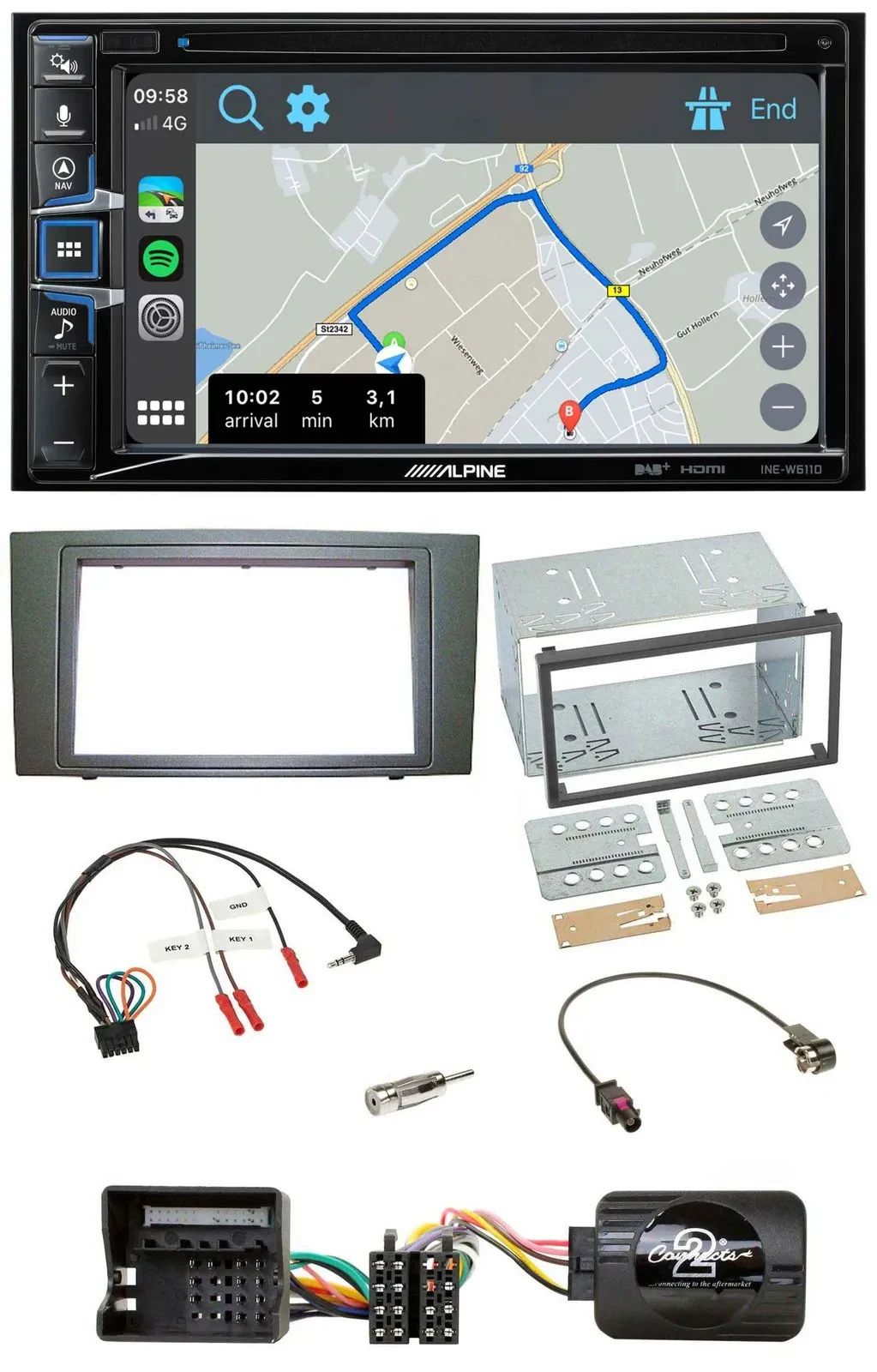 Автомагнитола Alpine 2DIN, DAB, Bluetooth, USB, навигация с TMC, поддержка кнопок на руле, для Ford Mondeo (2003–2007)