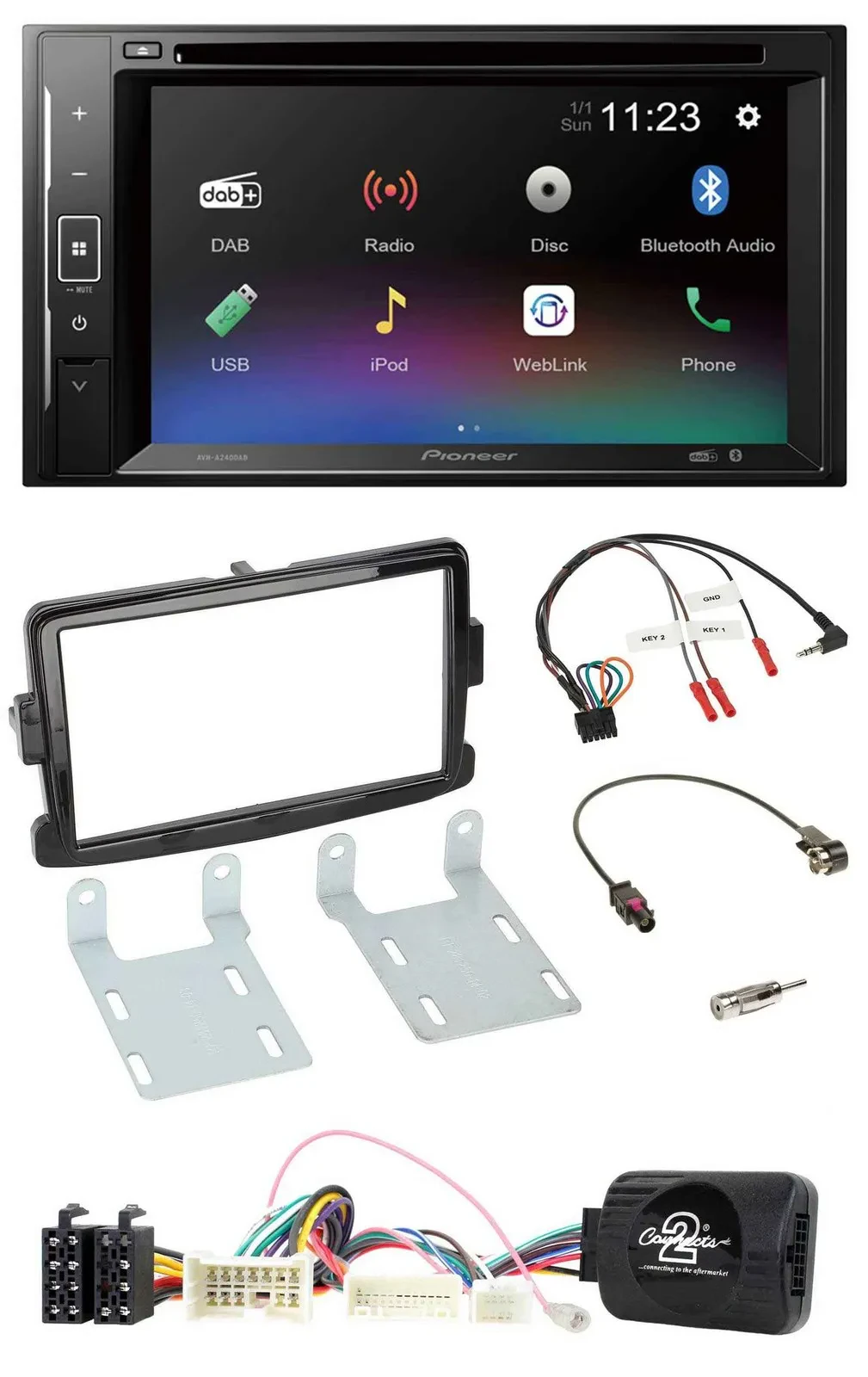 Автомагнитола Pioneer 2DIN Bluetooth USB DAB/DVD для Dacia (с 2012), черный глянец