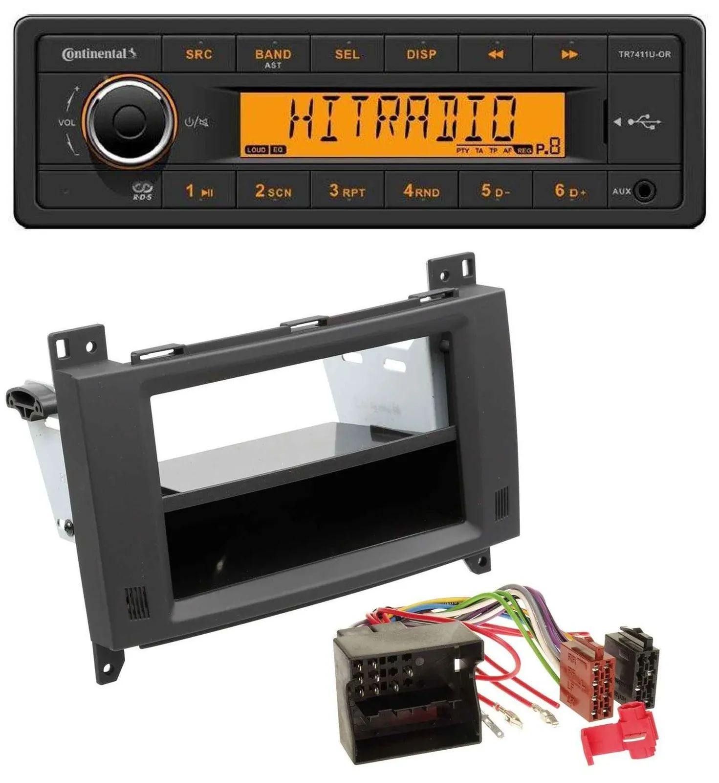 Continental 1DIN USB AUX MP3 Autoradio für Mercedes A- B-Klasse Vito rubbertouch