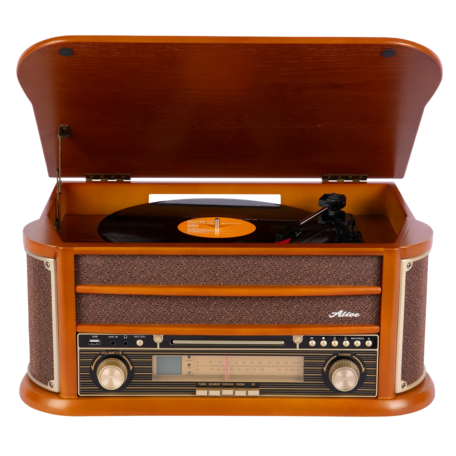 Виниловый проигрыватель (радиола) Alive Audio OLDTIMER Wood с FM-приемником, CD проигрывателем и Bluetooth