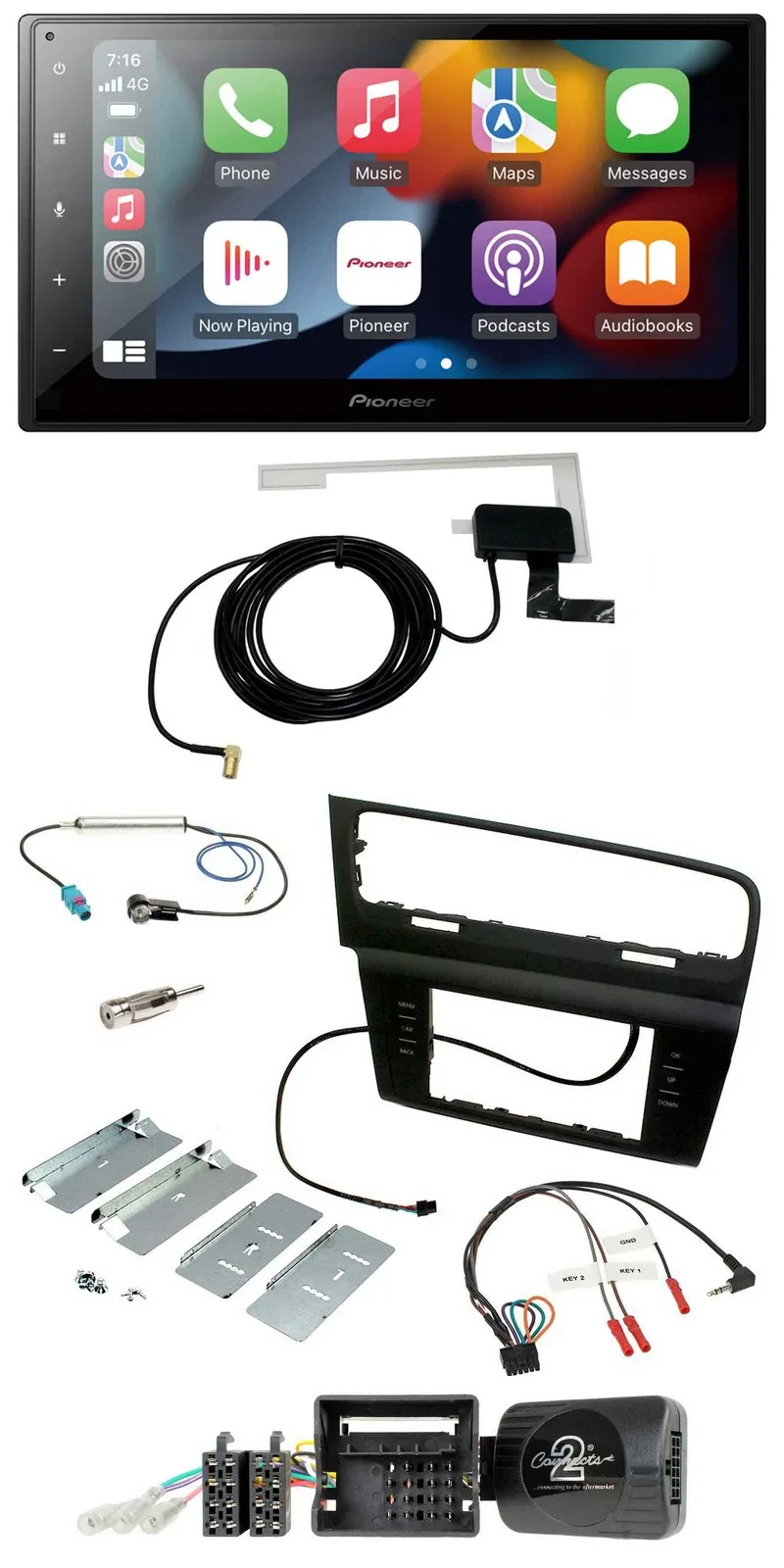 Автомагнитола для VW Golf VII (с 2012) Pioneer 2-DIN, USB, Bluetooth, DAB, поддержка кнопок на руле