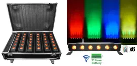 Rockville 6 Battery Powered Rechargeable Strip Lights+Wireless DMX+Charging Case