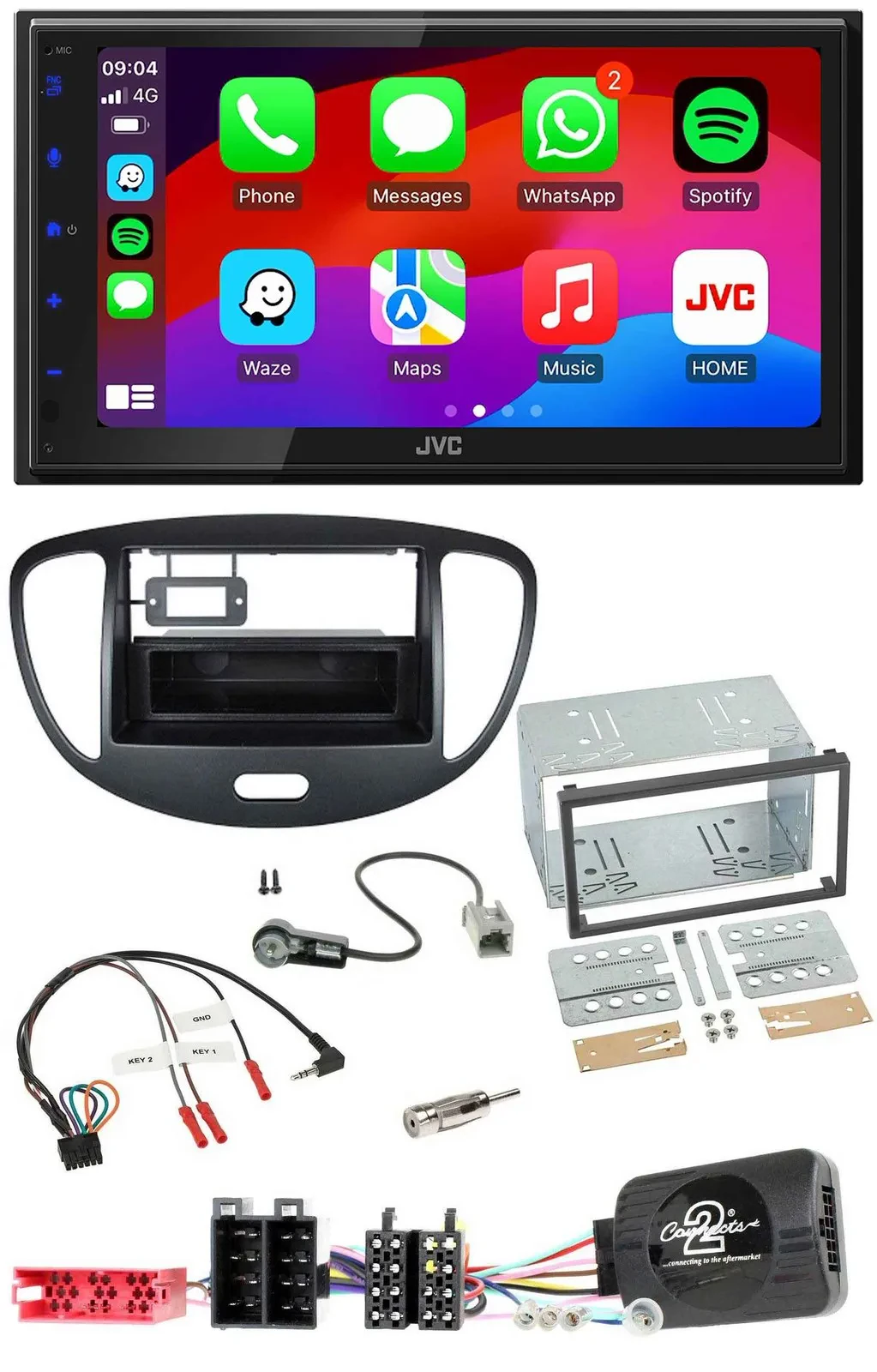 JVC Bluetooth USB Lenkrad 2DIN DAB Autoradio für Hyundai i10 2009-2013 schwarz