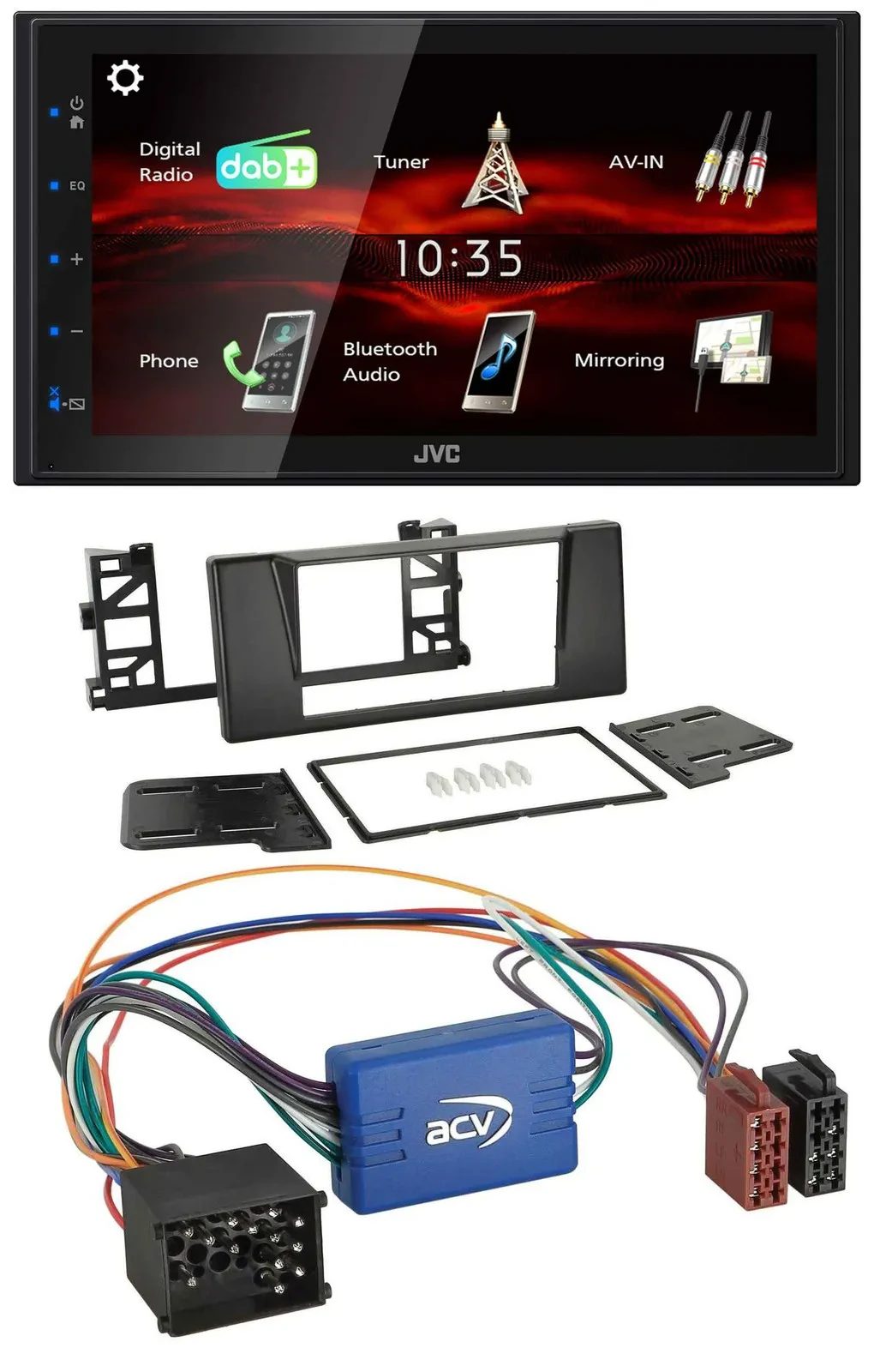 Автомагнитола для BMW X5 E53/5 Series E39 JVC 2-DIN, DAB, Bluetooth, USB, MP3 (Rundpin, активная система)