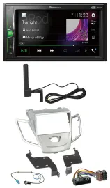 Автомагнитола для Ford Fiesta 2010–2017 Pioneer 2DIN, DAB, Bluetooth, MP3, AUX, серебристая