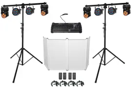 2) Rockville Stands+4) Moving Heads+4) Wash Par Can Lights+DMX Controller+Facade