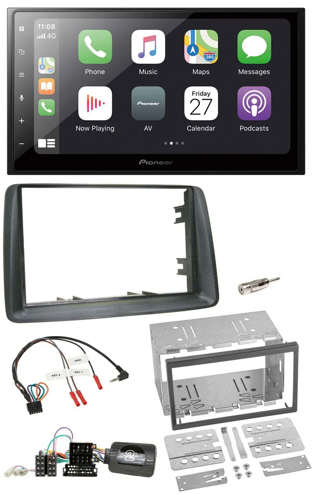 Автомагнитола Pioneer 2-DIN, Bluetooth, DAB, USB, серый, для Fiat Panda 2007–2012, с поддержкой управления на руле
