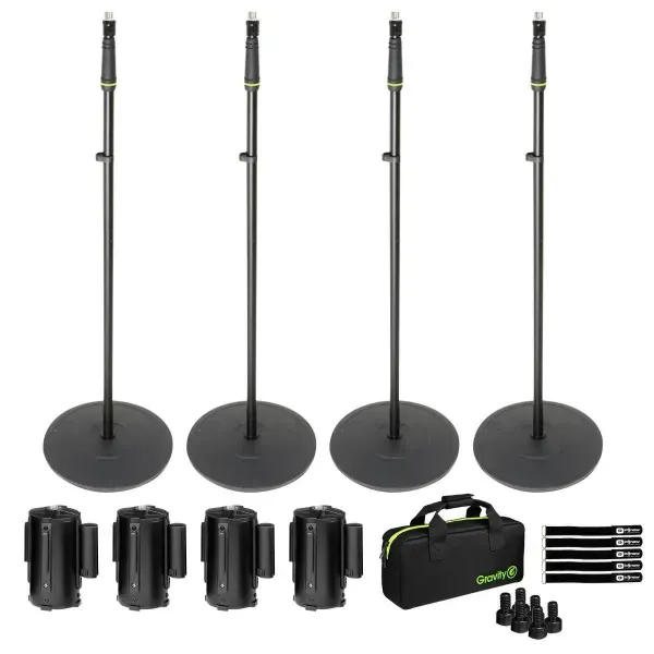 Gravity GMS23 Black Microphone Stands with Barrier Cassettes 4 Pack