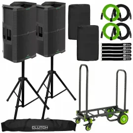 Mackie SRM215 V-Class 15" Powered Active DJ PA Speaker Pair w Stands & Covers