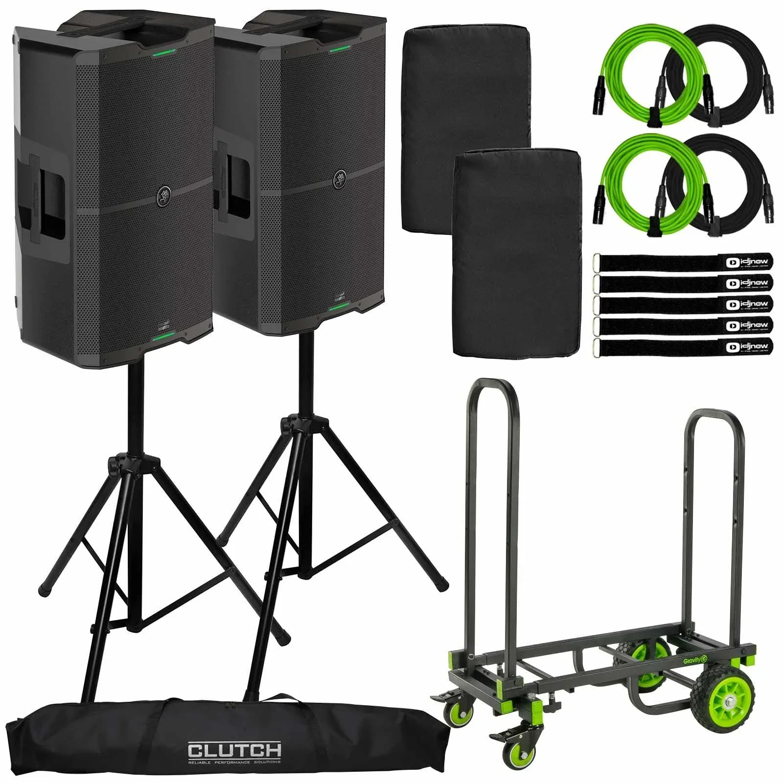 Mackie SRM215 V-Class 15" Powered Active DJ PA Speaker Pair w Stands & Covers