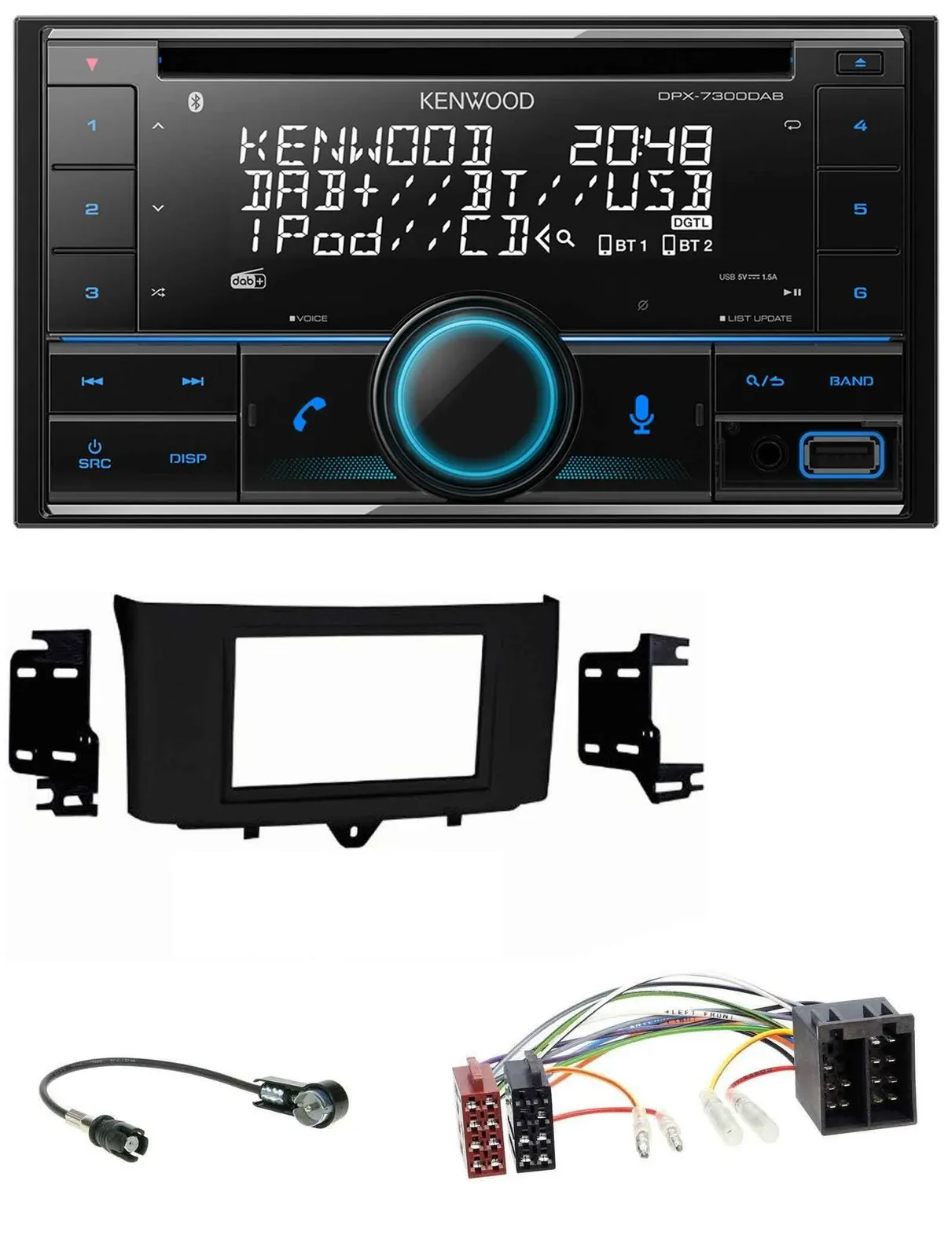 Kenwood CD 2DIN DAB USB MP3 Bluetooth Autoradio für Smart ForTwo 10-15 ISO Profi