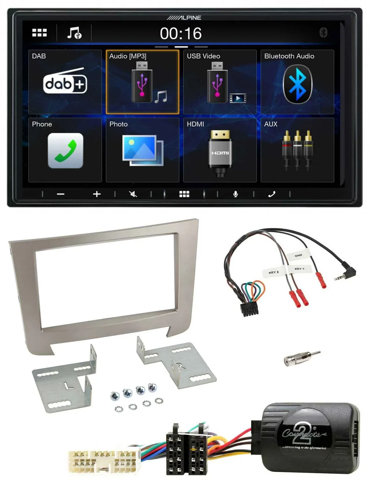 Alpine Bluetooth 2DIN Lenkrad DAB USB Autoradio für SSangYong Rexton Telefontast