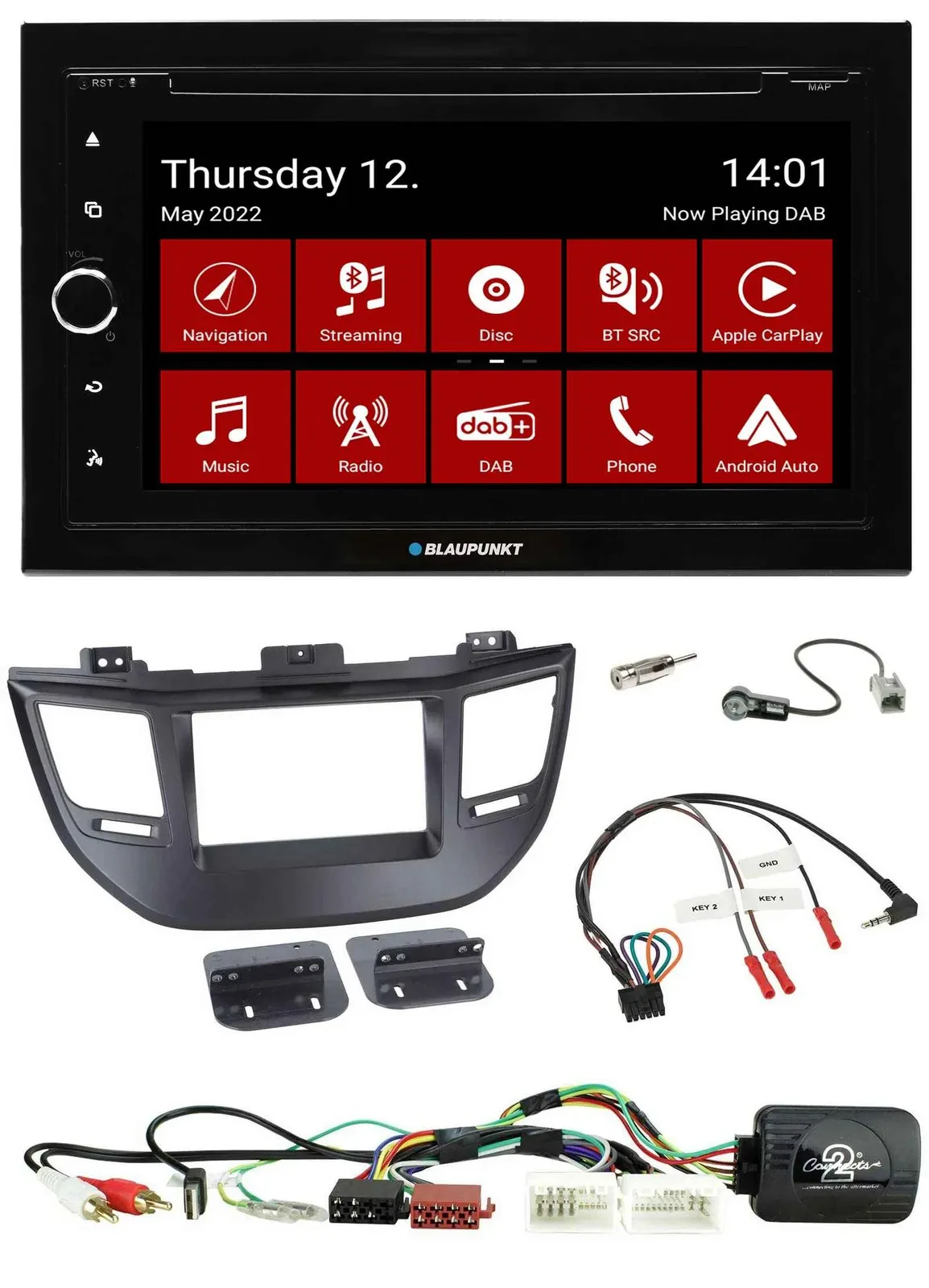 Blaupunkt 2DIN Lenkrad Bluetooth USB TMC DAB Navigation für Hyundai Tucson 15-20