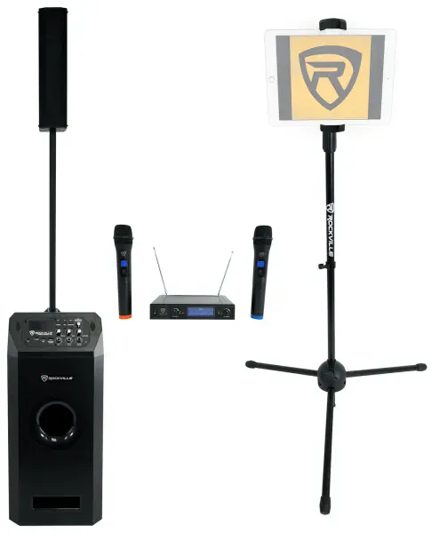 Rockville HOME ARRAY 100 Karaoke Machine System w/Sub+Wireless Mics+Tablet Stand