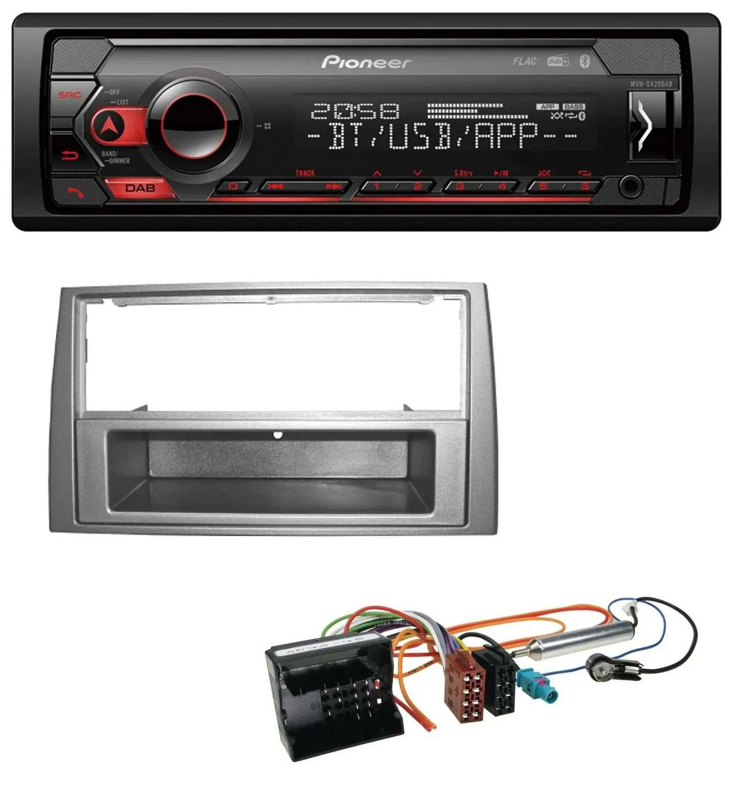 Автомагнитола для Peugeot 308 (2007–2009) Pioneer MP3, USB, DAB, Bluetooth, тёмно-серый