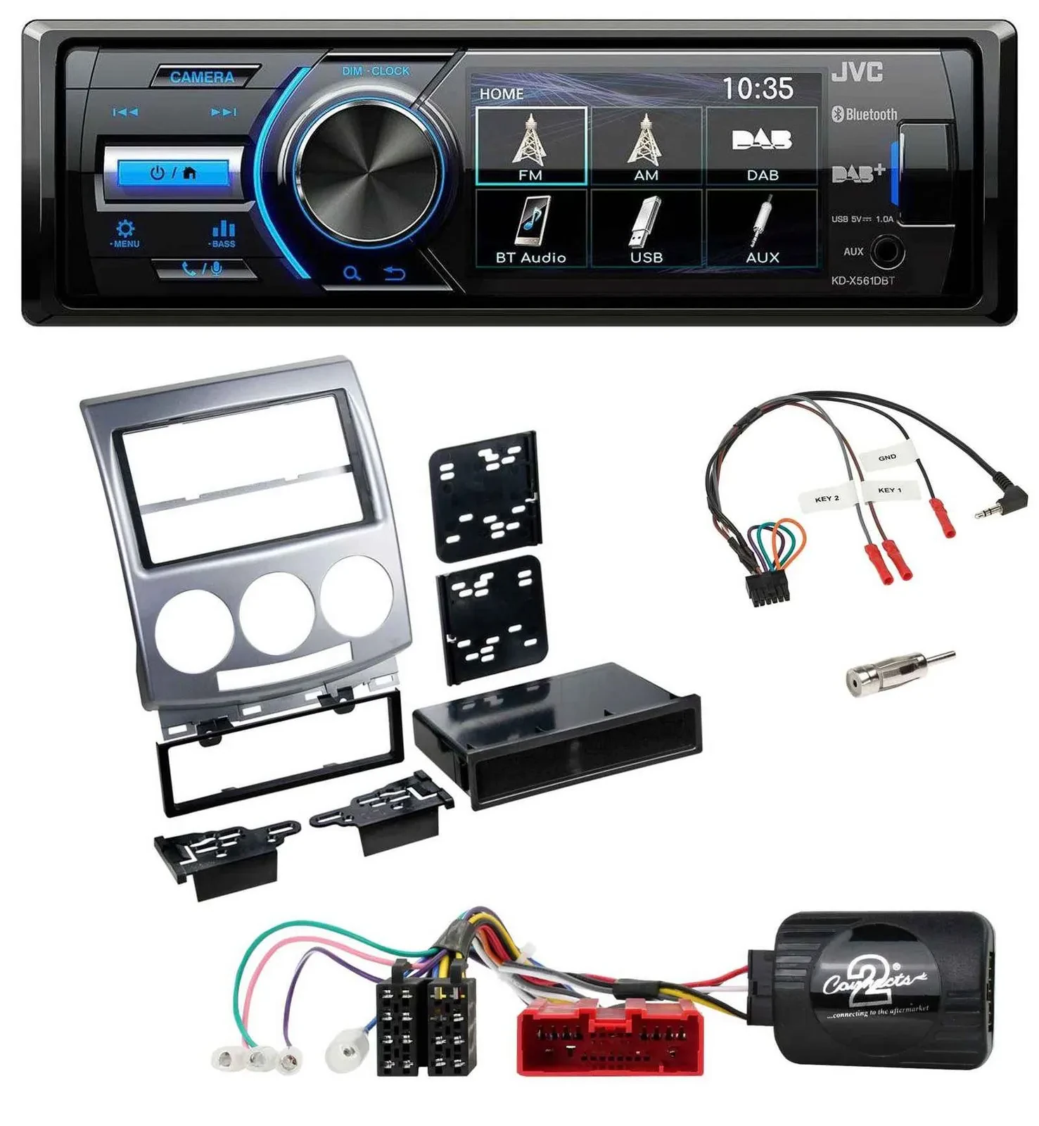 Автомагнитола JVC Bluetooth USB DAB для Mazda 5 CR (2005–2010) серебристая