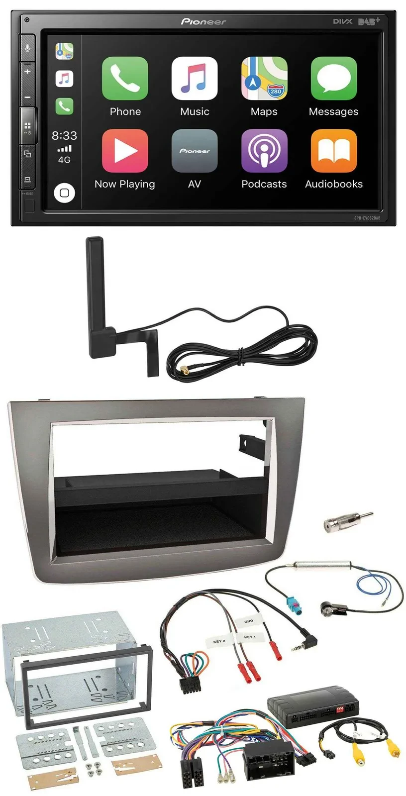 Автомагнитола для Alfa Romeo Mito Pioneer 2-DIN, Bluetooth, DAB, USB, серебристая, поддержка управления на руле