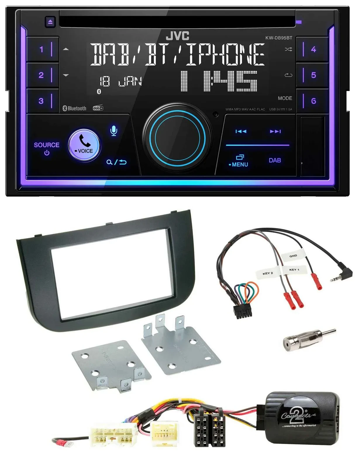JVC Lenkrad USB 2DIN DAB Bluetooth CD Autoradio für Mitsubishi Colt 2008-2020